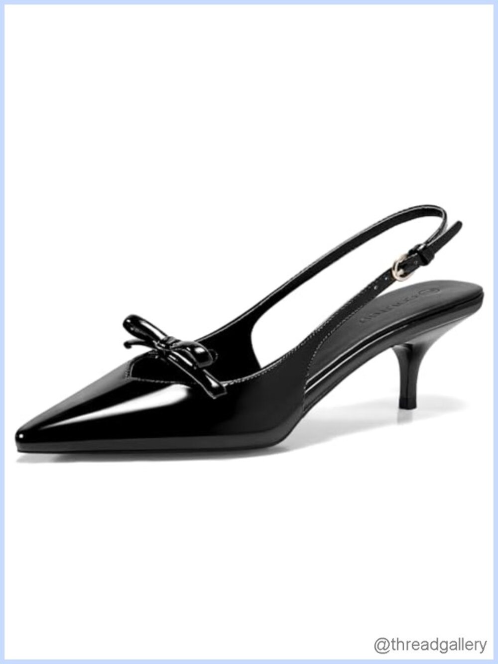 Coutgo Slingback Kitten Heels Bow Pointed Toe Faux Leather Pumps